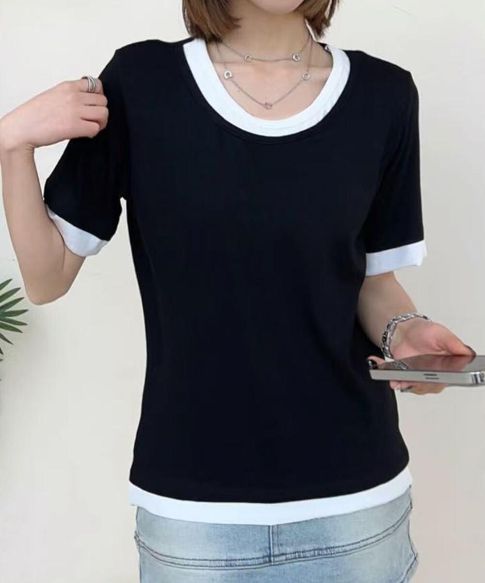 リブ配色Tシャツ／アイモハ（aimoha）