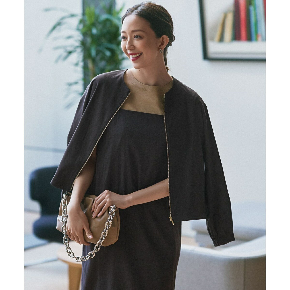 【洗える】リネンレーヨンストレッチ ブルゾン／23区（23KU）