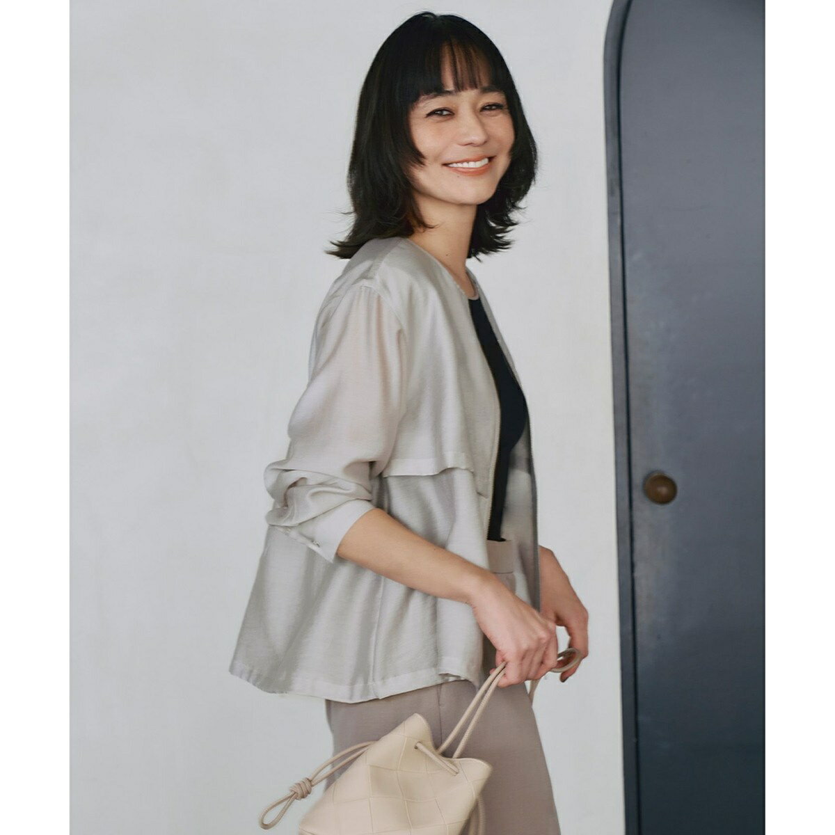 【接触冷感・速乾・洗える】 リヨセルナイロンワッシャー ノーカラーブルゾン／ICB（ICB）