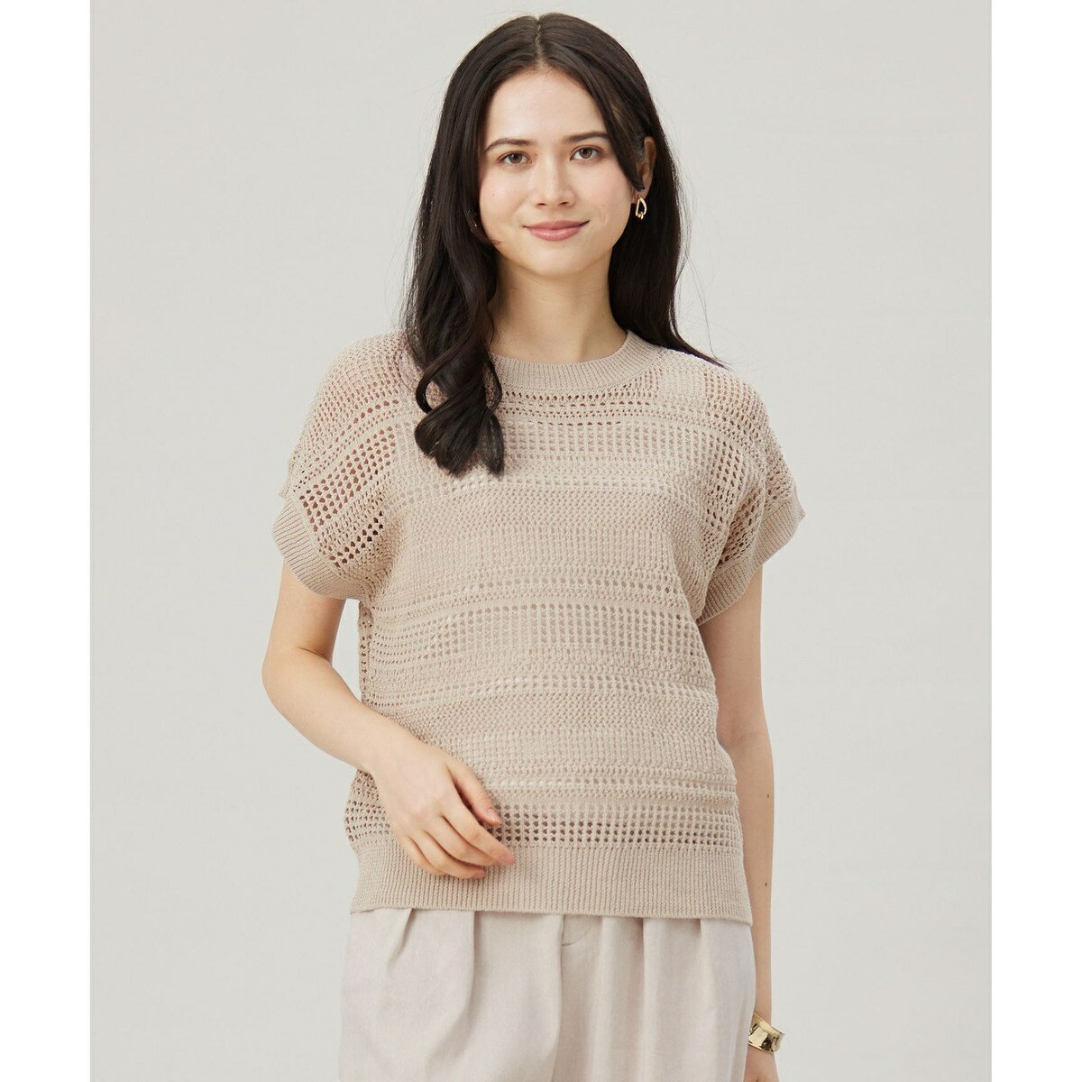 【洗える】レーシーリネンコットン ニット／自由区（JIYU-KU）