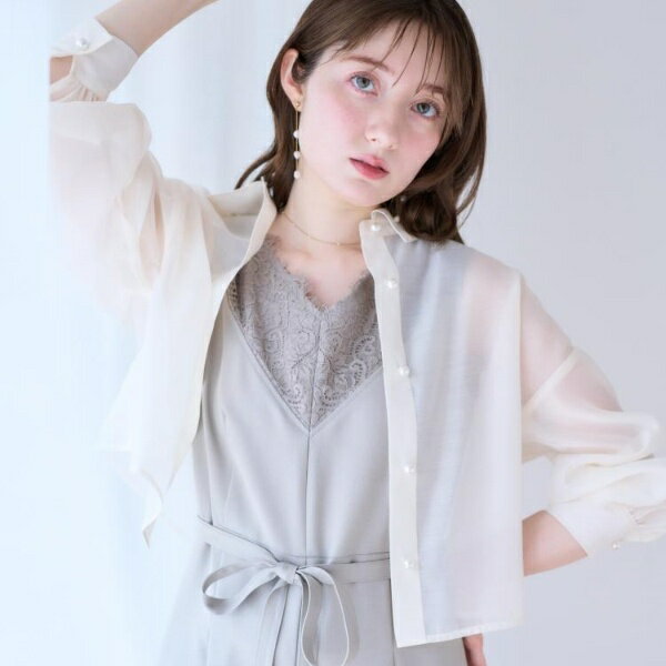 Sleeveless - 【洗える・オシャレな透け感】パール調ボタンシアーシャツ／クチュールブローチ（Couture Brooch）