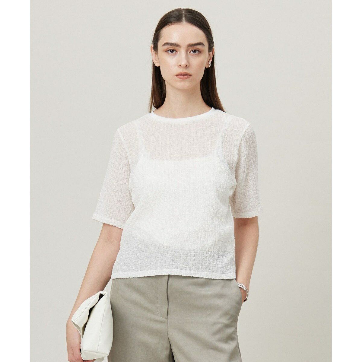 【洗える】 シャイニーサッカー クロップドトップス／ICB（ICB）