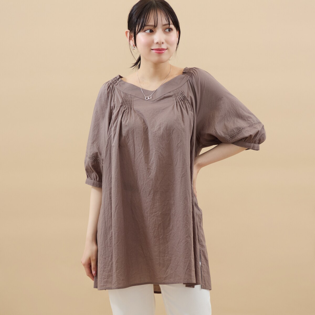 楽天丸井（マルイ）楽天市場店【綿100】襟ギャザーピンタックゆったりチュニック／アル・ディ・ラ（AL DI LA）