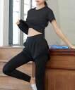 レディース 半袖バックメッシュトップス+ハイウエストショートパンツ付きレギンス/テディショップ(TeddyShop)
