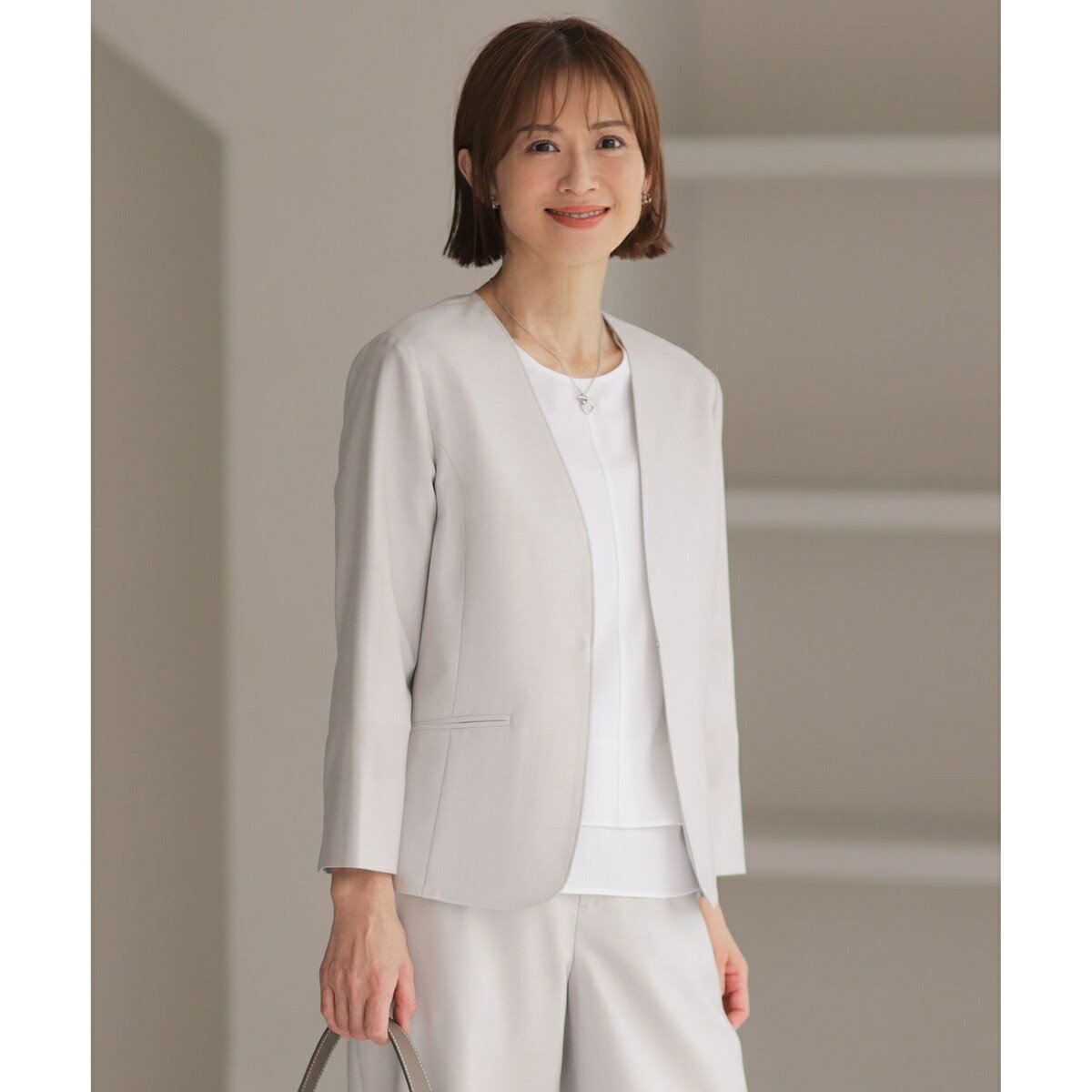 【セットアップ対応・洗える・UVケア・吸水速乾】OXIJEWELストレッチ ノーカラー ジャケット／Jプレス（J.PRESS）