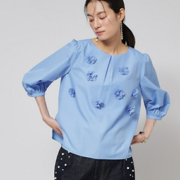 【接触冷感／フラワーモチーフ】パフスリーブブラウス／スーナウーナ（SunaUna）