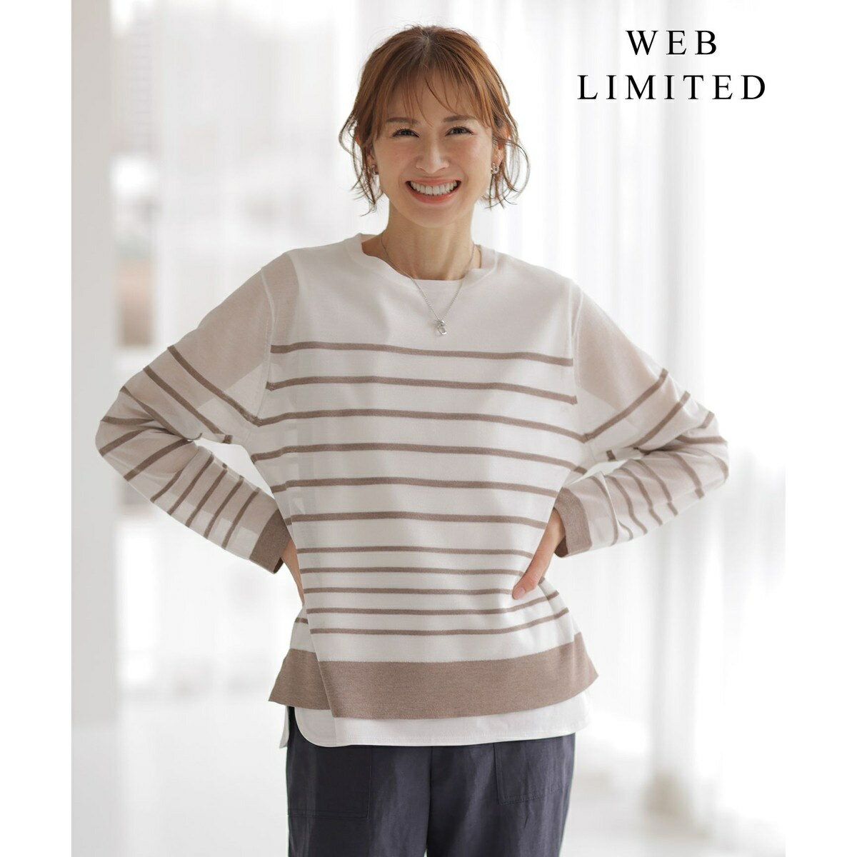 【WEB限定・洗える】Vis/Peスパーク シアー ボーダー ニット／Jプレス（J.PRESS）