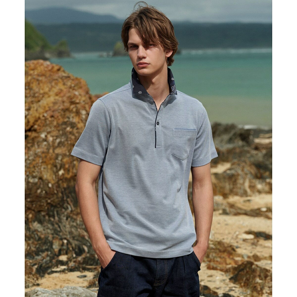 【愛されて20年！オーガニックコットン使用】 バンダナプリント ダディ ポロシャツ／ジョセフアブード（JOSEPH ABBOUD）