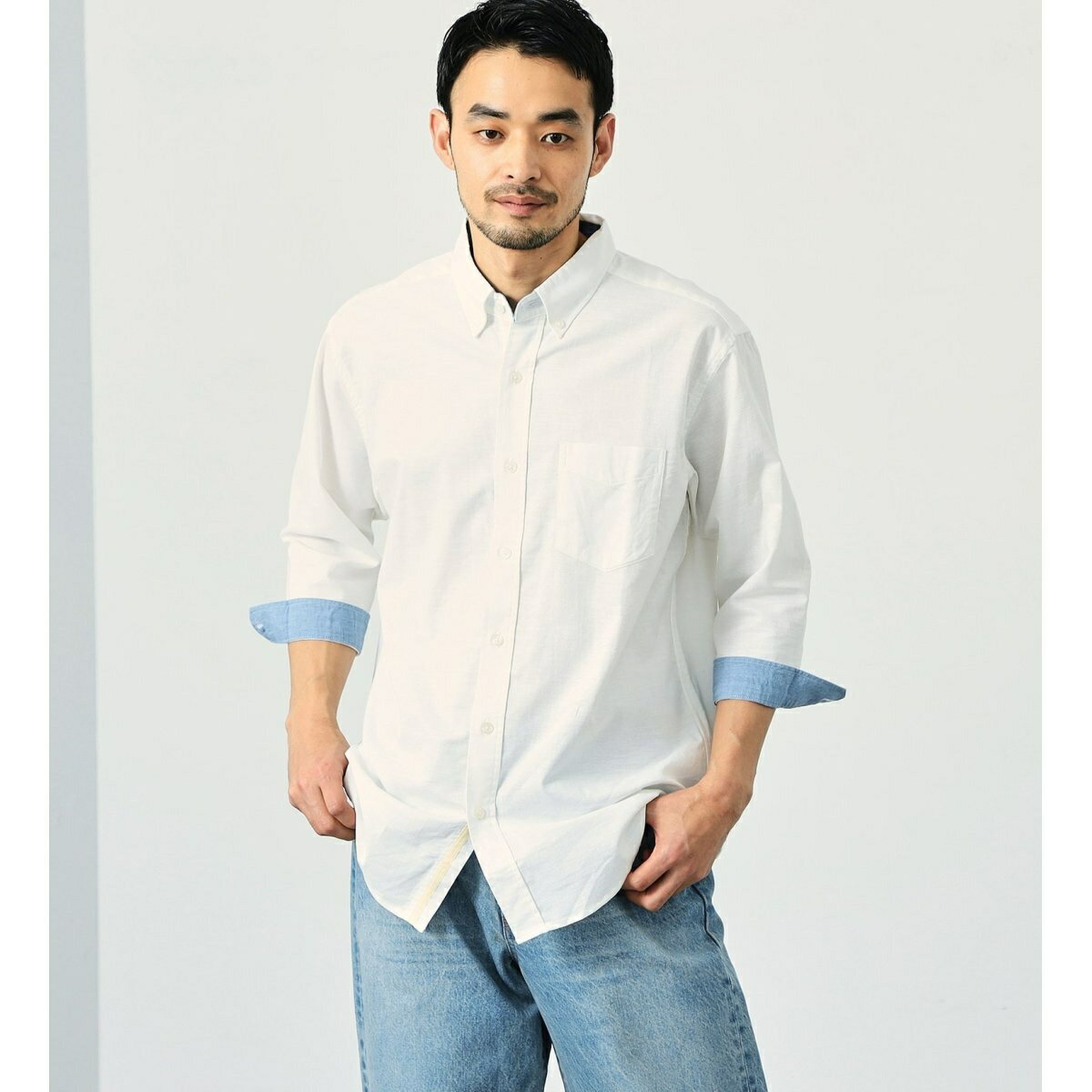 ボタンダウンシャツ リネン 七分袖／エドウィン（EDWIN）