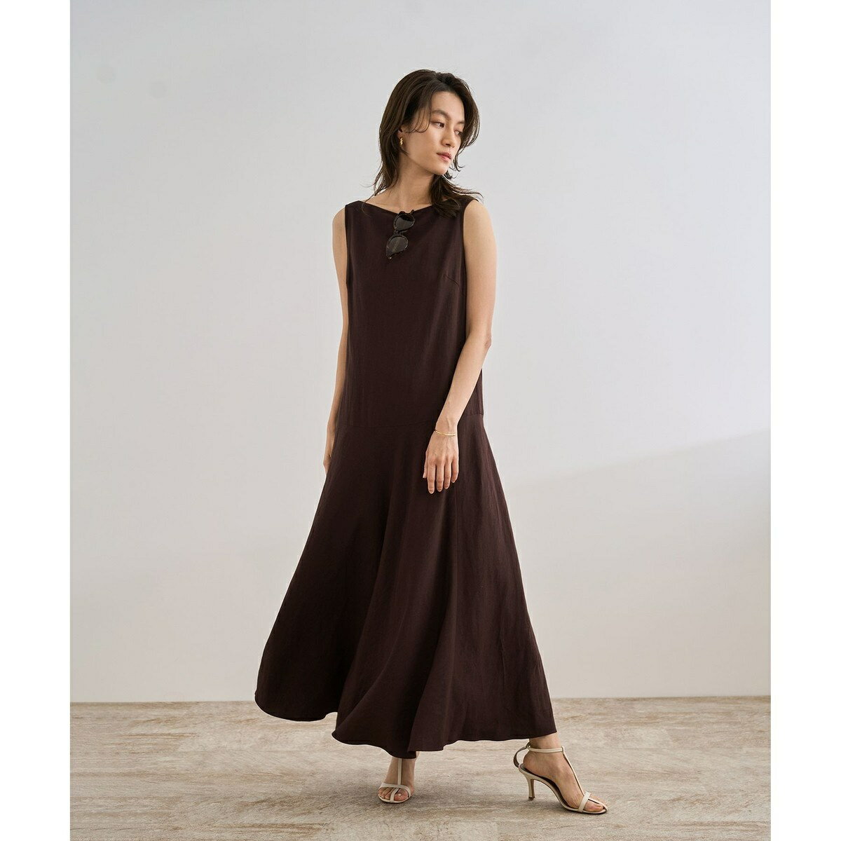 レーヨンリネン スラッシュドネックワンピース【セットジャケット対応】/ロペ(ROPE')