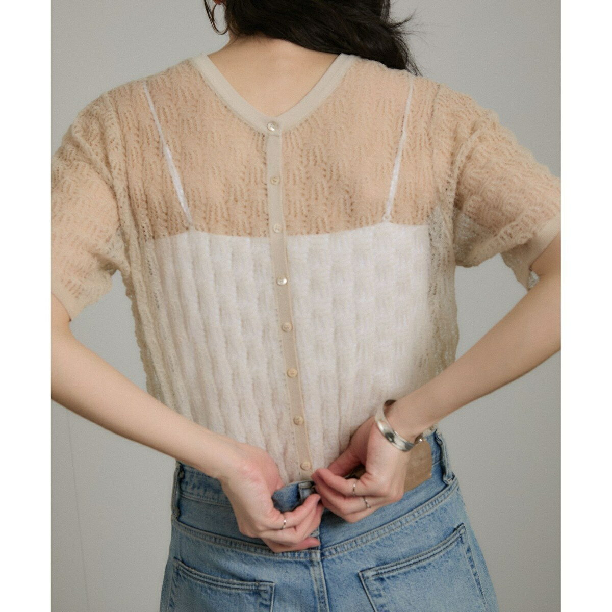 シアーレースハーフスリーブVネックカーディガン／サロン アダム エ ロペ（SALON adam et rope' ）