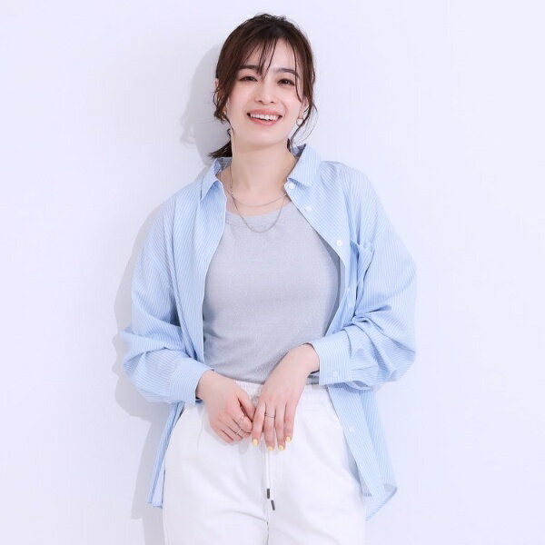 【S-LLひんやりUV吸水速乾洗濯後しわになりにくい】ラッシュガードにもなる ストライプ前開きシャツ／シューラルー（SHOOLARUE）