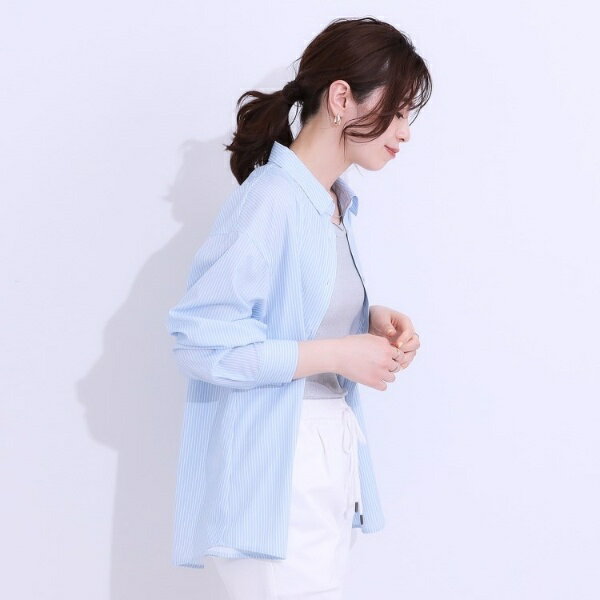 【S-LLひんやりUV吸水速乾洗濯後しわになりにくい】ラッシュガードにもなる ストライプ前開きシャツ／シューラルー（SHOOLARUE）