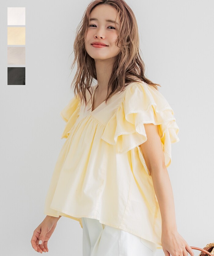 Vネック袖フリルブラウス 全4色／コカ（coca）のサムネイル