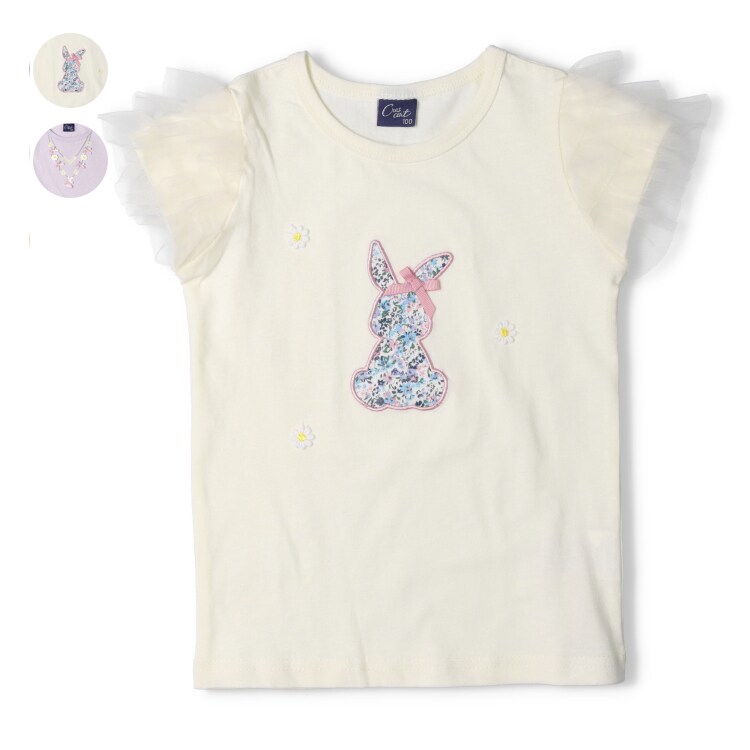 うさぎアップリケ・ネックレス風刺繍Tシャツ／クレセント（Crescent）