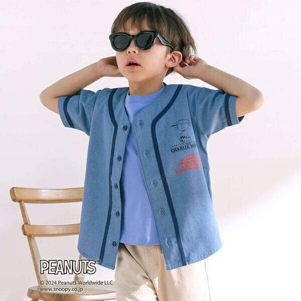 【PEANUTS×SLAP SLIP】75周年ユニフォーム風ラインシャツ(80~130cm)／スラップスリップ（SLAP SLIP）