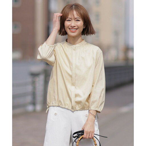 【洗える・接触冷感・吸水速乾】麻SOLID バンドカラー シャツ ブラウス/Jプレス(J.PRESS) 【洗える・接触冷感・吸水速乾】麻SOLID バンドカラー シャツ ブラウス/Jプレス(J.PRESS)