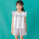 【店舗限定】花柄スクエアフリルチュニック+ショートパンツセット(95~150cm)<br>/ベベ プチ ポワ ヴェール(BeBe Petits Pois Ver...