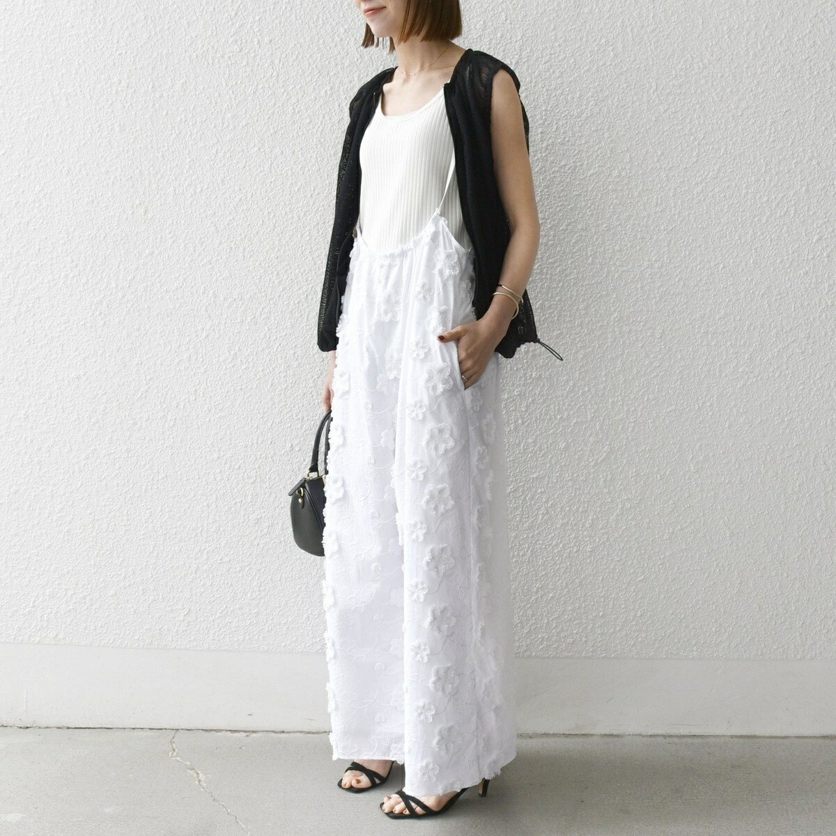 SHIPS any:〈手洗い可能〉3D フラワー エンブロイダリー ギャザー サロペット／シップス エニィ（SHIPS any）