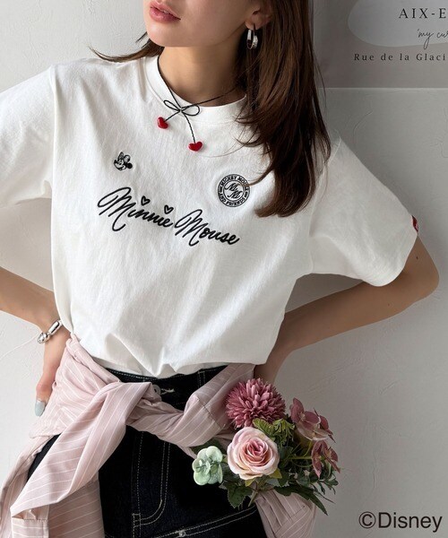 大人女子必見！　綿100％「ディズニー」サイン風刺繍Tシャツ（半袖）／クラシカル...