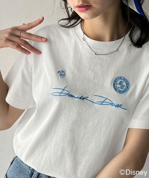大人女子必見！　綿100％「ディズニー」サイン風刺繍Tシャツ（半袖）／クラシカル...