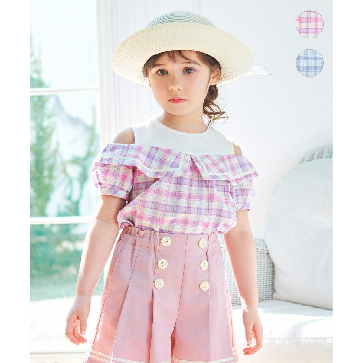 チェック オフショルダー ブラウス／エニィファム（any FAM）のサムネイル