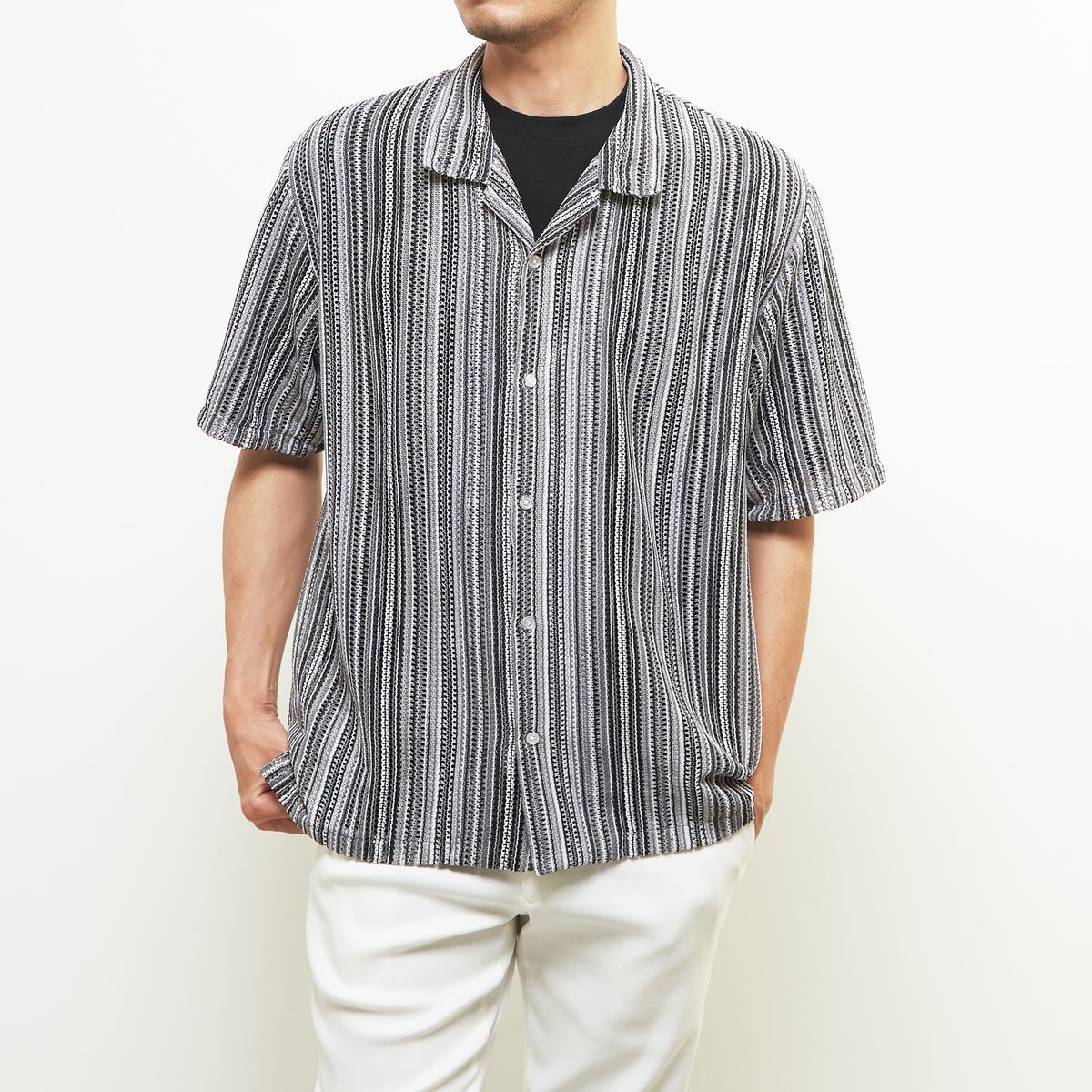 【MASTER FRAME/マスターフレーム】テクスチャーメッシュ半袖オープンカラーシャツ／メンズメルローズ..