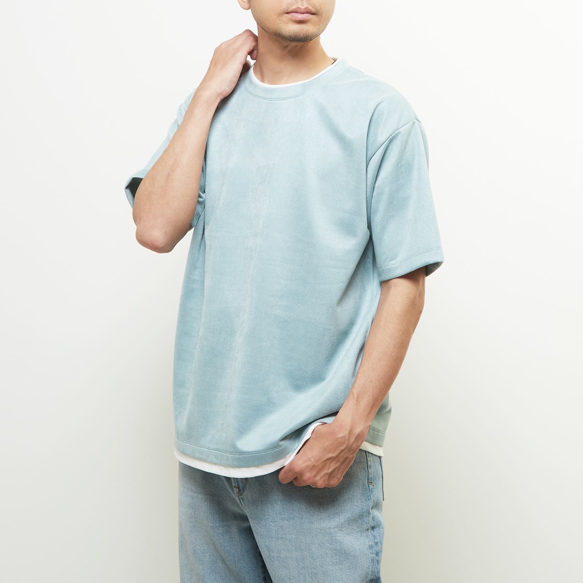 フェイクスエード フェイクレイヤードTシャツ／メンズメルローズ（MEN'S MELROSE）