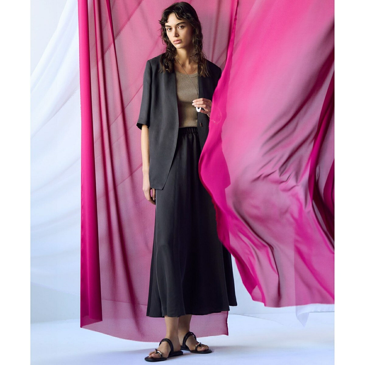 【接触冷感性/洗える】フィブリルツイル ハーフスリーブ ジャケット／23区（23KU）