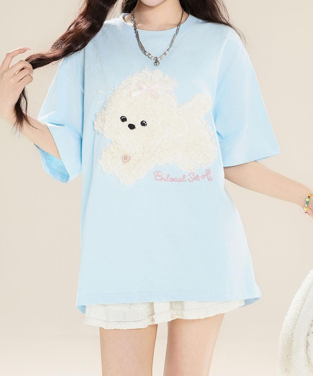 【HOOK】for girls ふわふわドッグ刺繍Tシャツ/フック(HOOK)