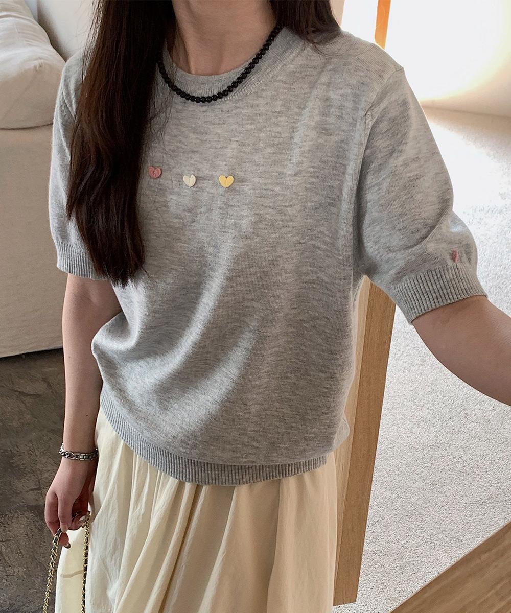 カラーハート付き半袖ニットトップス／バニコ（Banico）