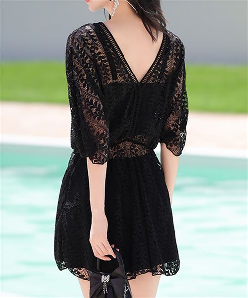 レディース水着 2WAYビスチェ風ウエストマークビキニ+レースワンピース 3点セット／テディショップ（TeddyShop）