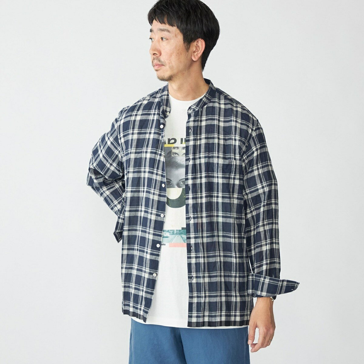 SHIPS: インディア バンドカラー ロングスリーブ シャツ／シップス（SHIPS）