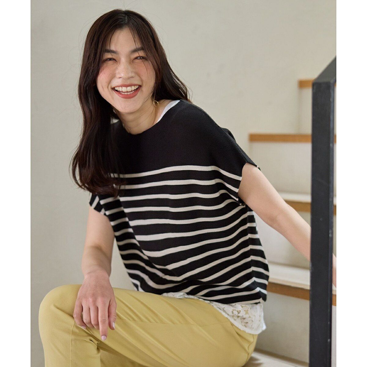 【新色追加/14色展開】アクリルガーターフレンチスリーブニット／エニィ（ANY）