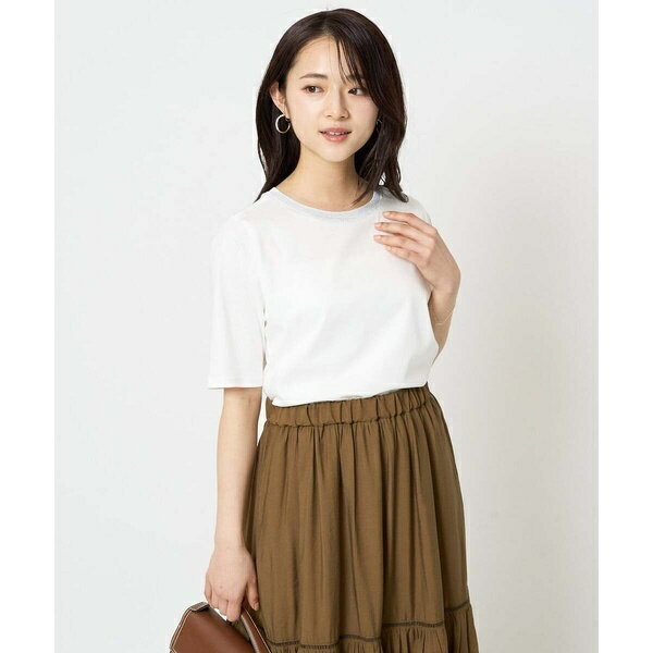 【小さいサイズ】ラメ入りネックデザインTシャツ/接触冷感/洗える/MK ミッシェルクラン(MK MICHEL KLEIN )