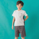 【店舗限定】ワッフル×天竺ワッペン半袖Tシャツ+ショートパンツセットアップ(95~150cm)/ベベ プチ ポワ ヴェール(BeBe Petits Pois Vert)