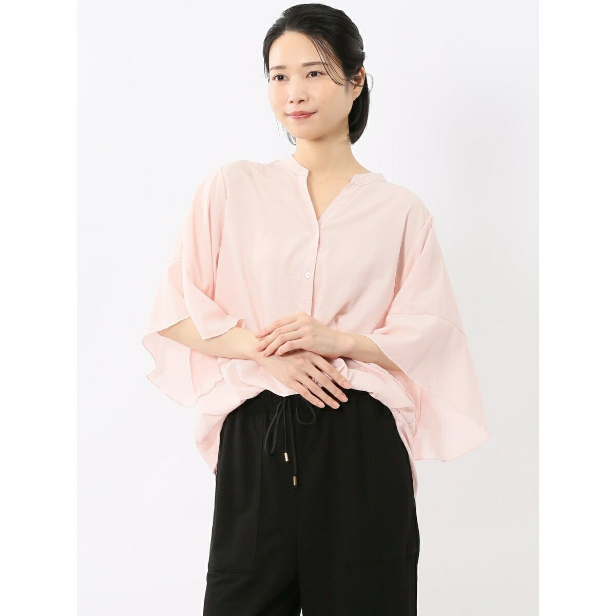 3-Quarter Sleeves - 【高通気 UV 防シワ】m.f.エディトリアル 袖 フレア前開き マオカラーシャツチュニック／m.f.エディトリアル（m.f.editorial）