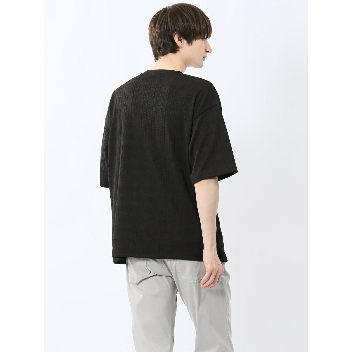 【ストレッチ】カウラ ケーブルジャガード クルーネック半袖Tシャツ／m.f.エディトリアル（m.f.editorial）