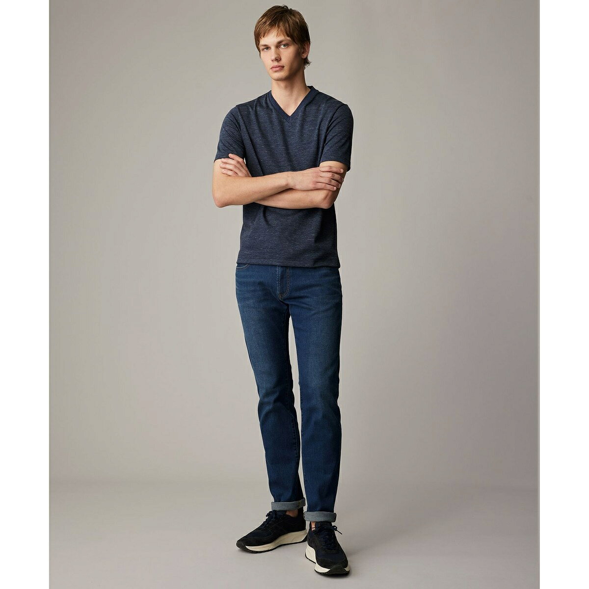 夏デニム【麻混/薄めJAPANファブリック/ストレッチ】ライトオンスストレッチデニムパンツ／ジョセフアブード（JOSEPH ABBOUD）