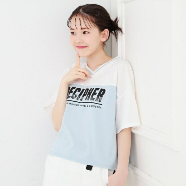 Vネック切替Tシャツ／ピンクラテ（PINK-latte）のサムネイル