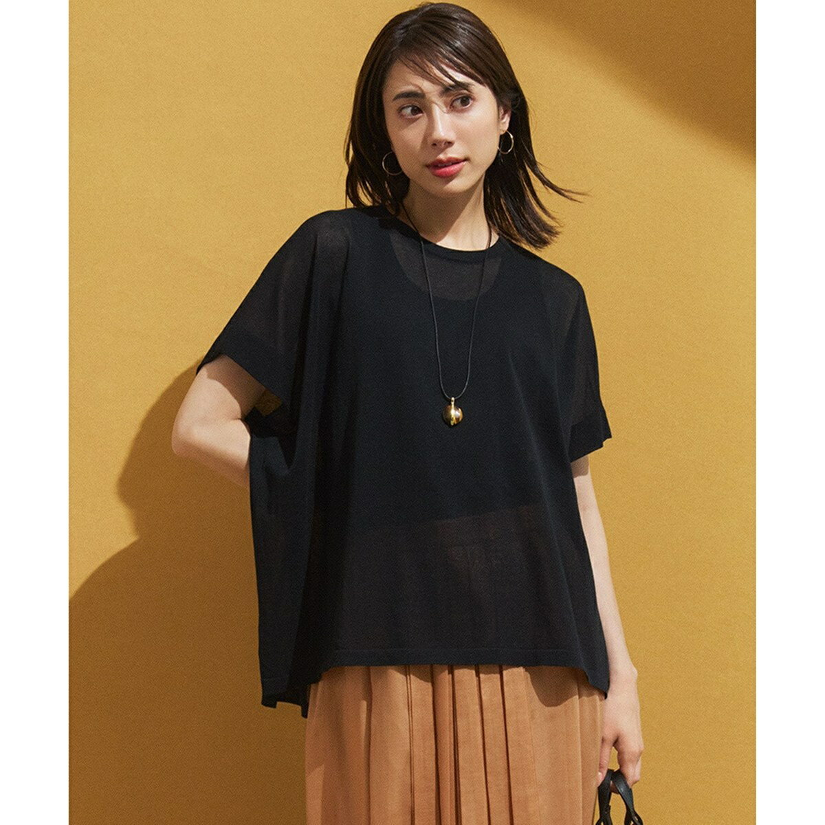 【洗える】ライトシアー ハーフスリーブ ニット／23区（23KU）