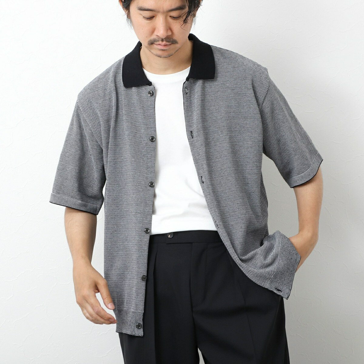 【SIX FUNCTIONS】ウォッシャブル コースボーダーニットシャツ 25SS／ノーリーズ（NOLLEY'S）