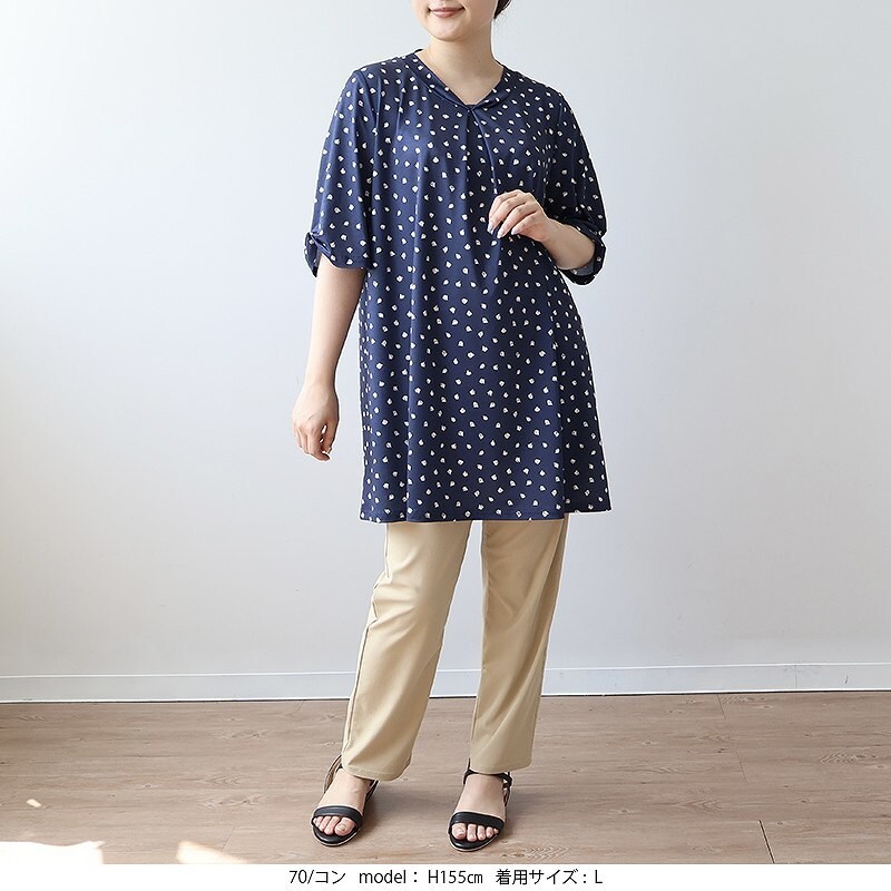 【MB】【L〜5L】【接触冷感】ヨット柄フロントタックチュニック／エムビー ミントブリーズ　（MB mint breeze）