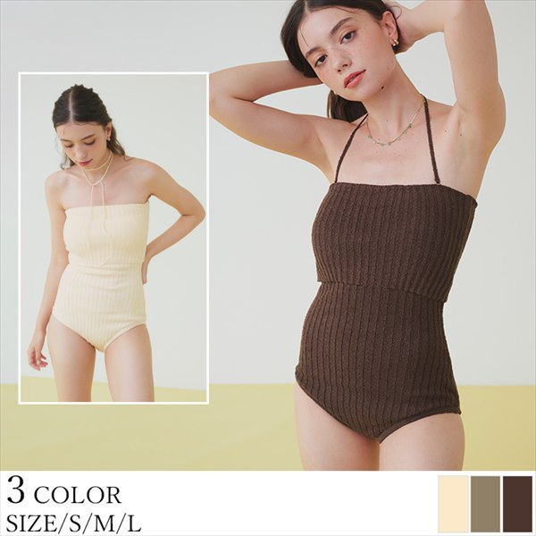 【SEA DRESS】太リブニットデザインワンピース/水着／ティティベイト（titivate）