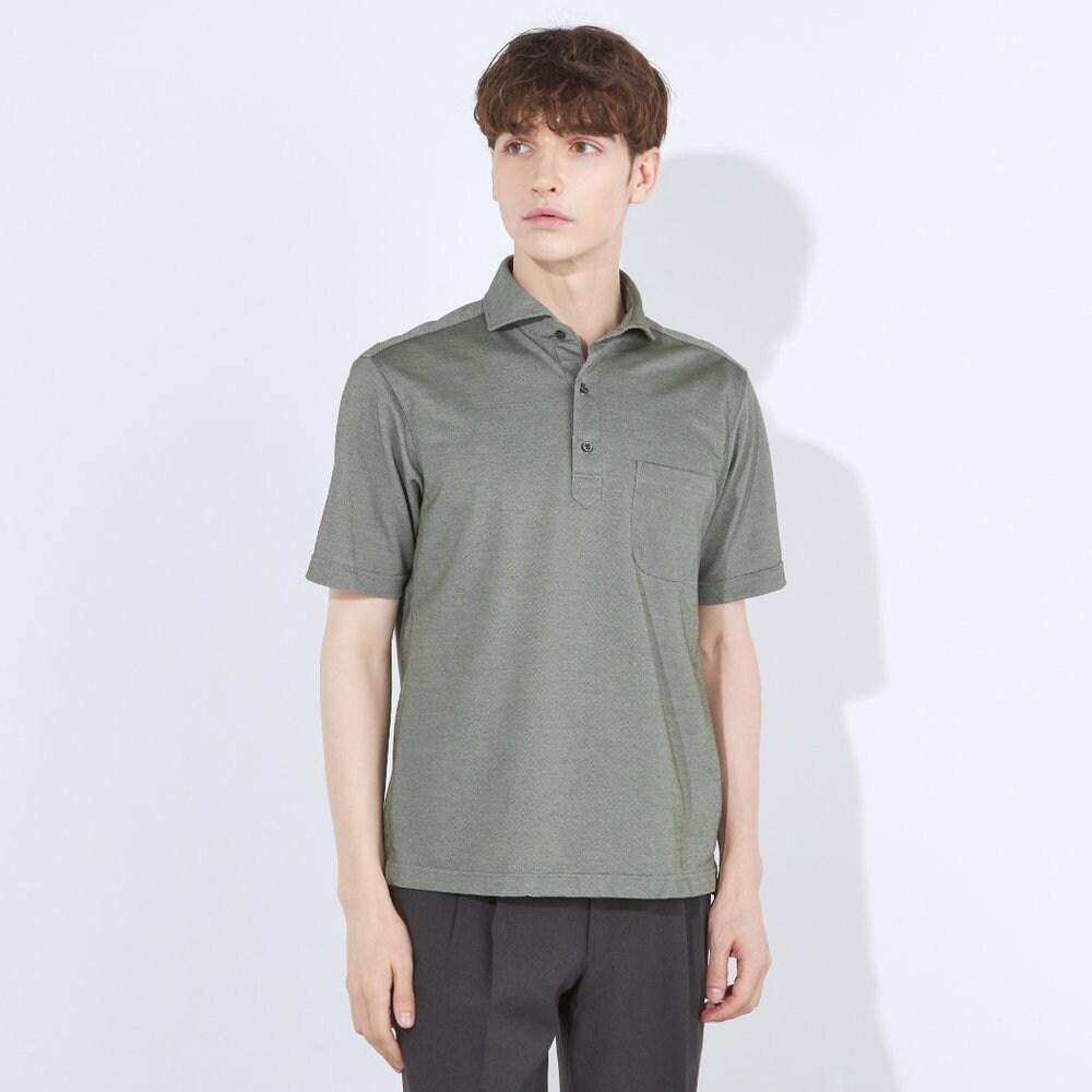 【5分袖】カッタウェイ ビスポロ カーキ プルオーバータイプ ポロシャツ／スーツセレクト（SUIT SELECT）