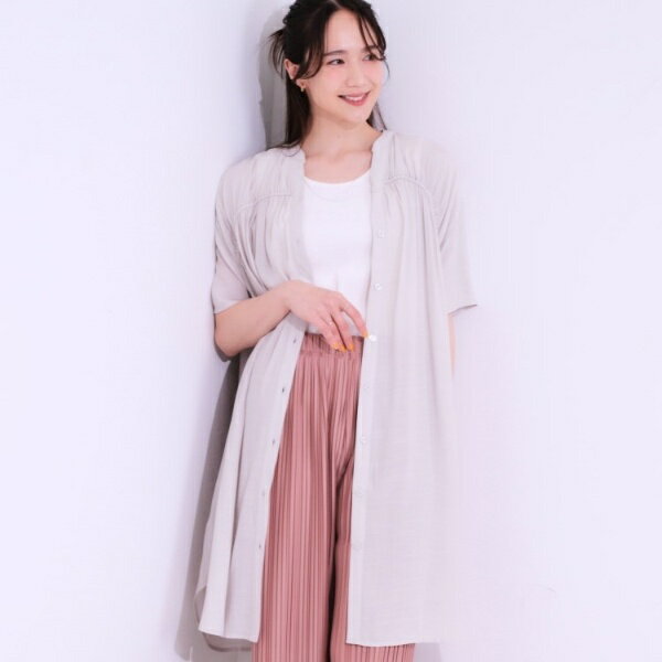【S-LL】シャーリングが目を惹く 羽織れるスラブチュニック／シューラルー（SHOOLARUE）