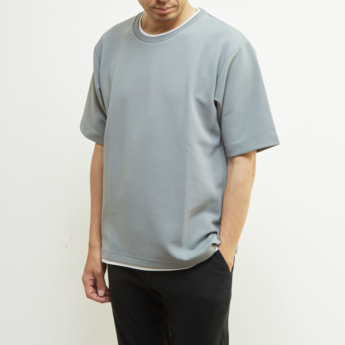 リップルフェイクレイヤードクルーネックTシャツ／メンズメルローズ（MEN'S MELROSE）