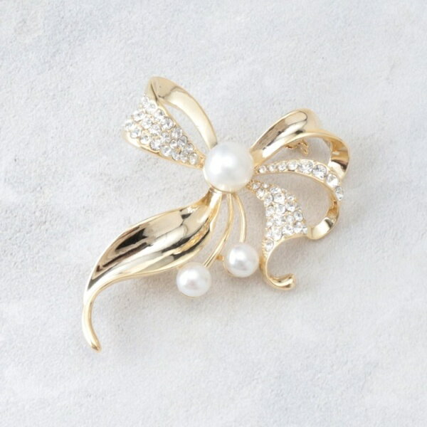 【淡水パール／ストーン】ダブルリボンブローチ／ローラ アシュレイ（LAURA ASHLEY）