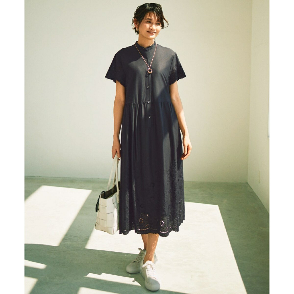 【カタログ掲載・接触冷感・洗える】エンブロイダリーローンシャツ ワンピース／自由区（JIYU-KU）