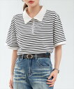 レディース ゆる可愛いオーバーサイズ。半袖ボーダー柄ハーフジップポロシャツ/テディショップ(TeddyShop)